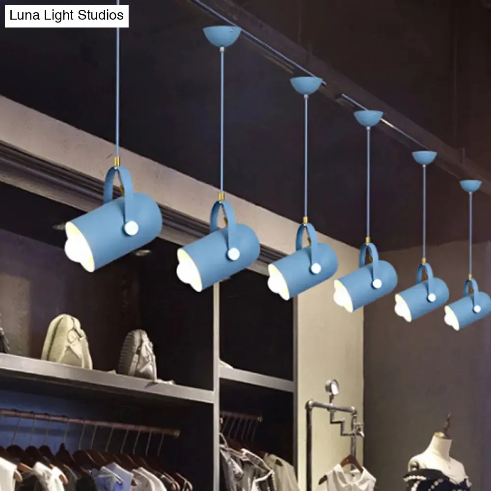 Macaron Blue/Pink/Black Pendant Light for Clothing Stores - Stylish 1-Light Suspension with Handled Cloche Aluminum Shade