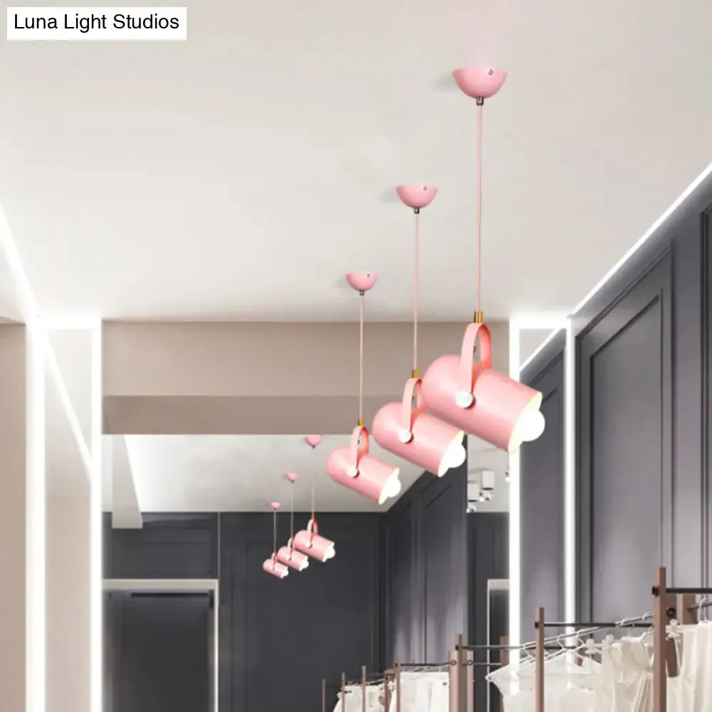 Macaron Blue/Pink/Black Pendant Light for Clothing Stores - Stylish 1-Light Suspension with Handled Cloche Aluminum Shade