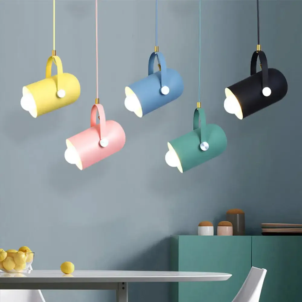 Macaron Blue/Pink/Black Pendant Light for Clothing Stores - Stylish 1-Light Suspension with Handled Cloche Aluminum Shade