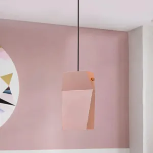 Macaron Metal Hanging Ceiling Light - Curved Rectangle, 1 Head, Pink Pendant Fixture for Loft House