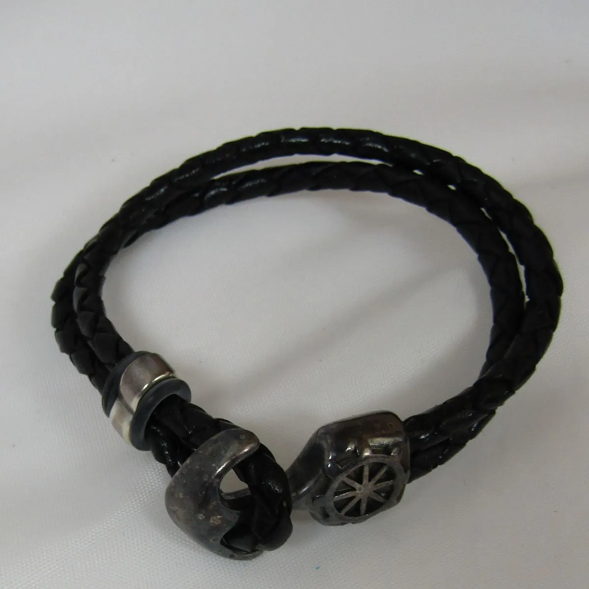 Man's Leather Cord  Bracelet Anchor & Ships Wheel