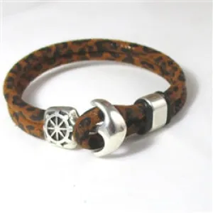 Man's Leather Cord  Bracelet Anchor & Ships Wheel