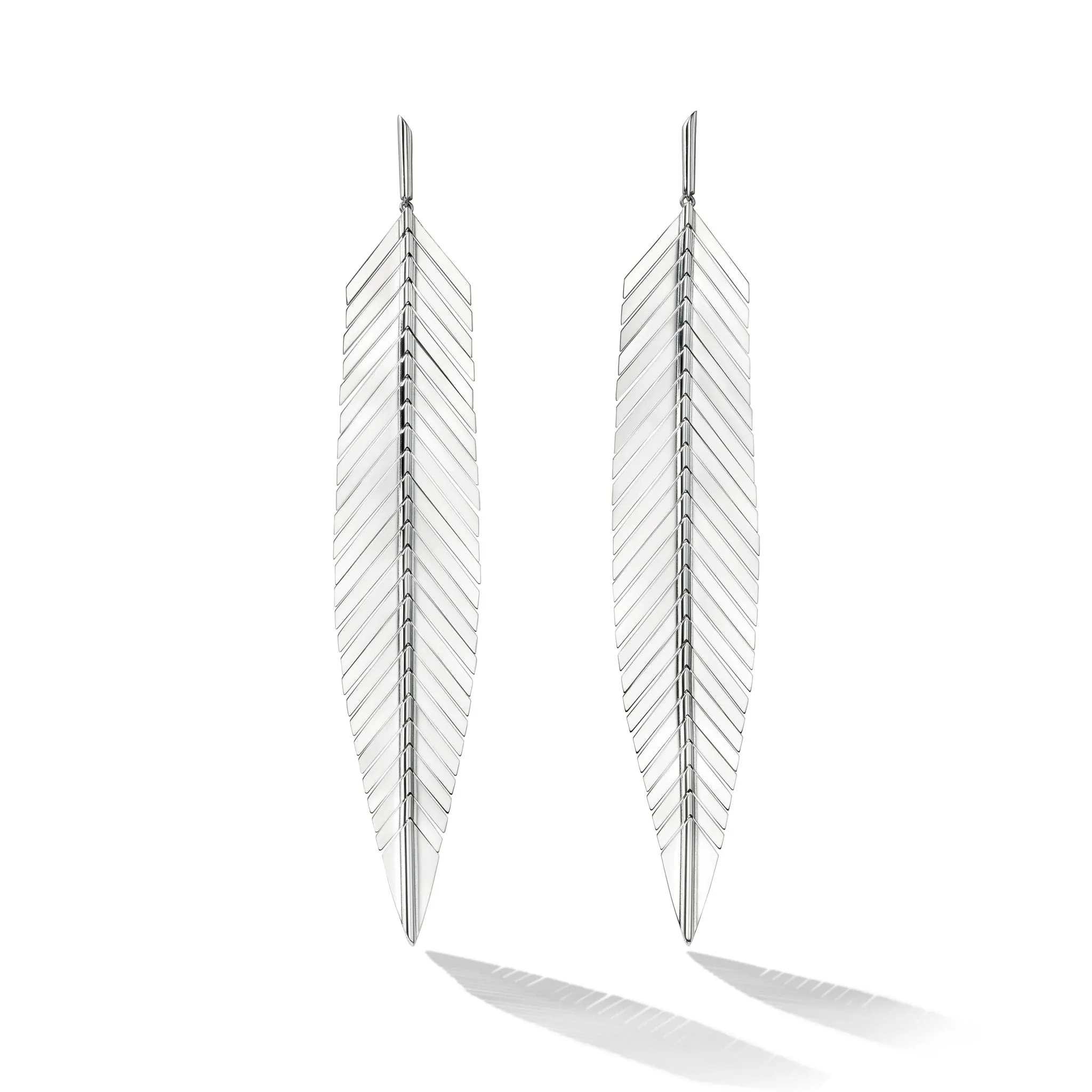 Medium White Gold Feather Earrings