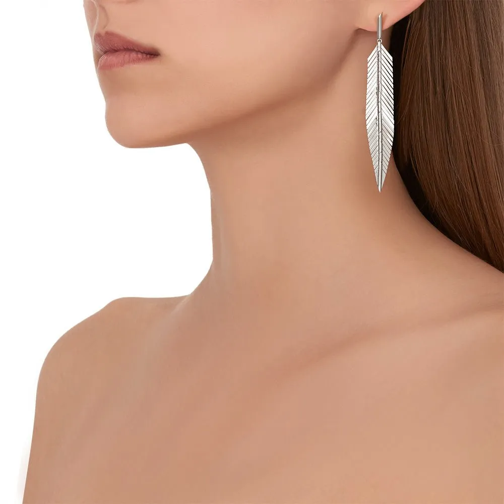 Medium White Gold Feather Earrings