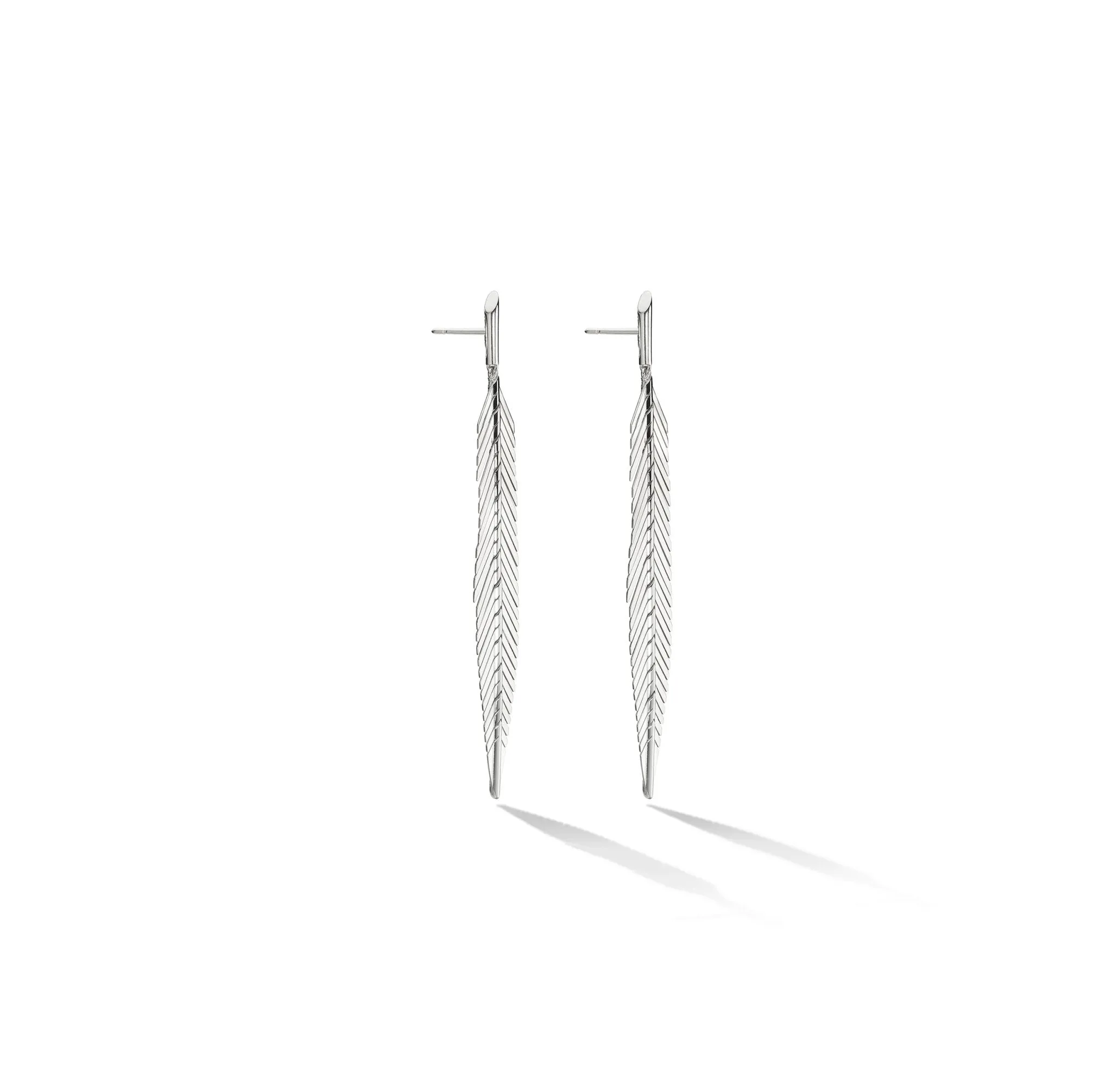 Medium White Gold Feather Earrings