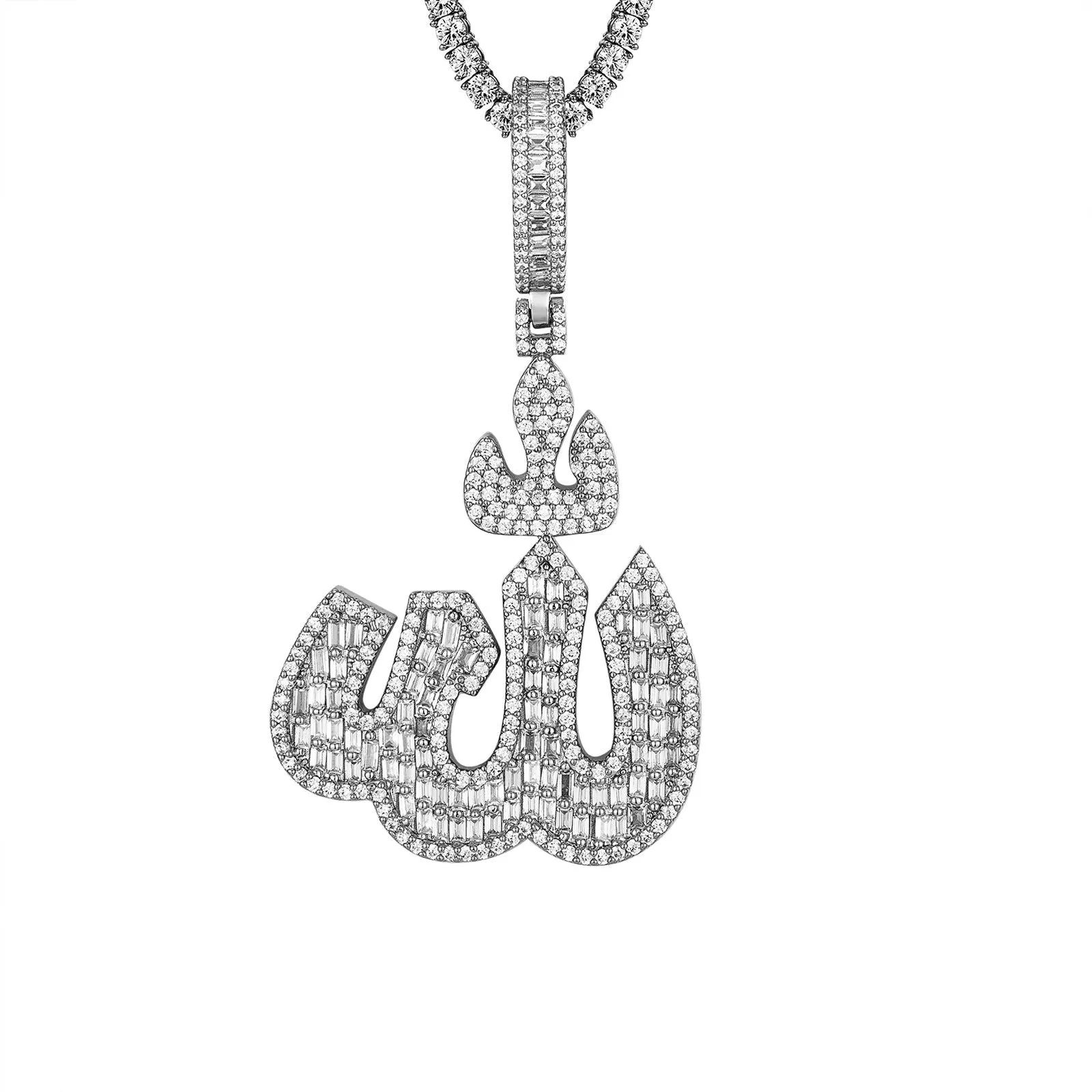 Mens Baguette Muslim Islamic Allah Icy Hip Hop Pendant