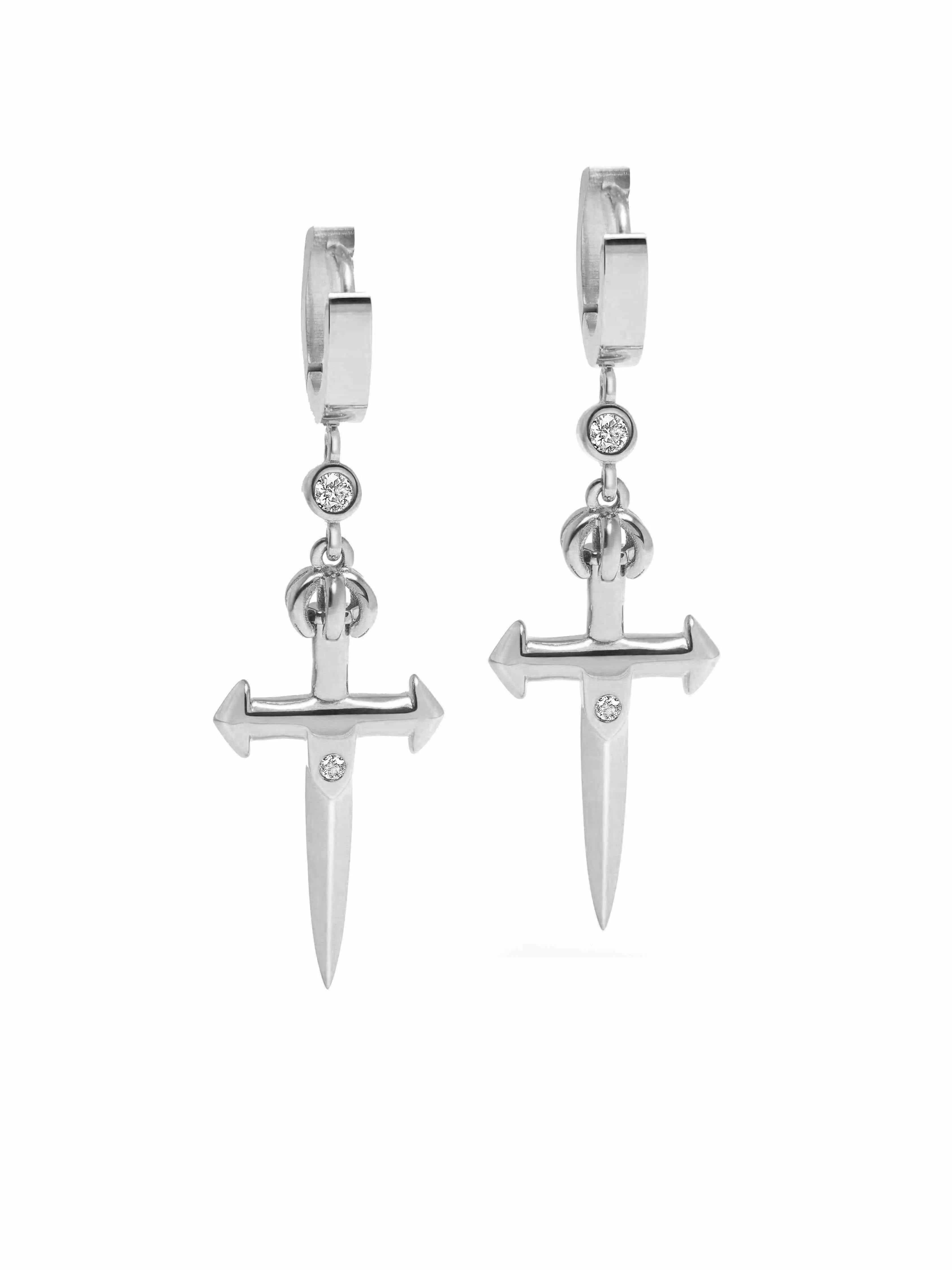 Men's Skyfall Sword Earrings in Silver