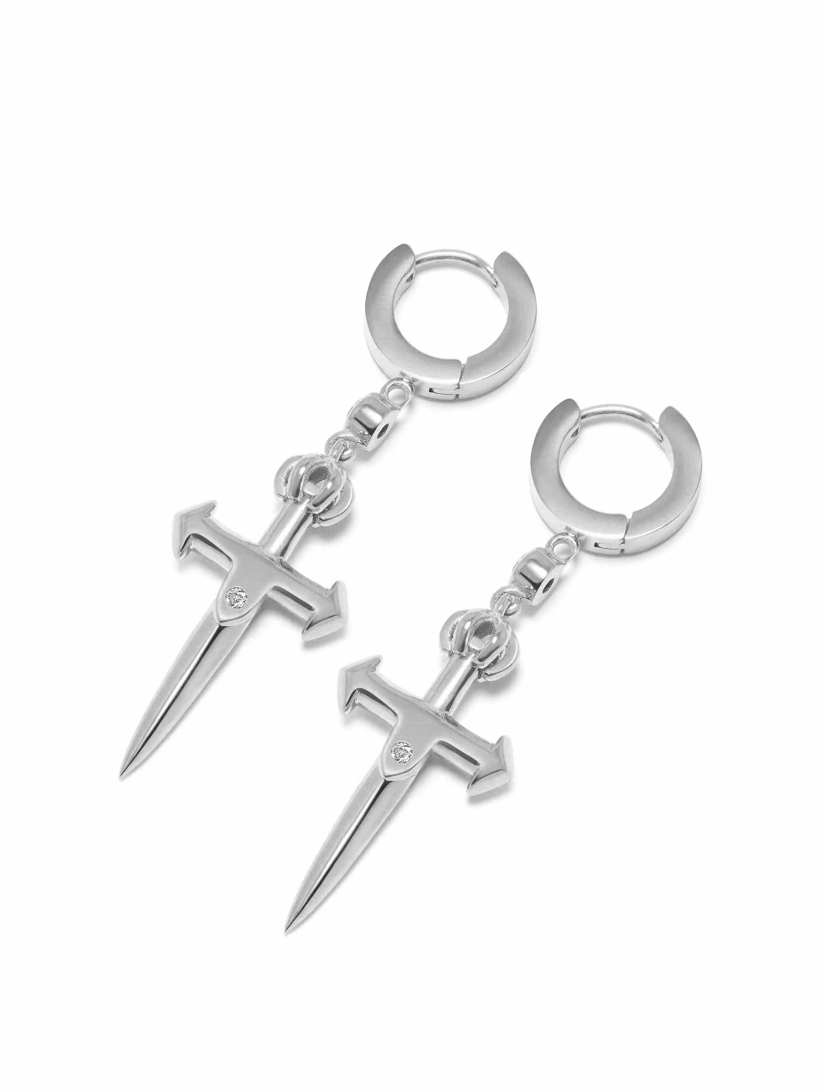 Men's Skyfall Sword Earrings in Silver