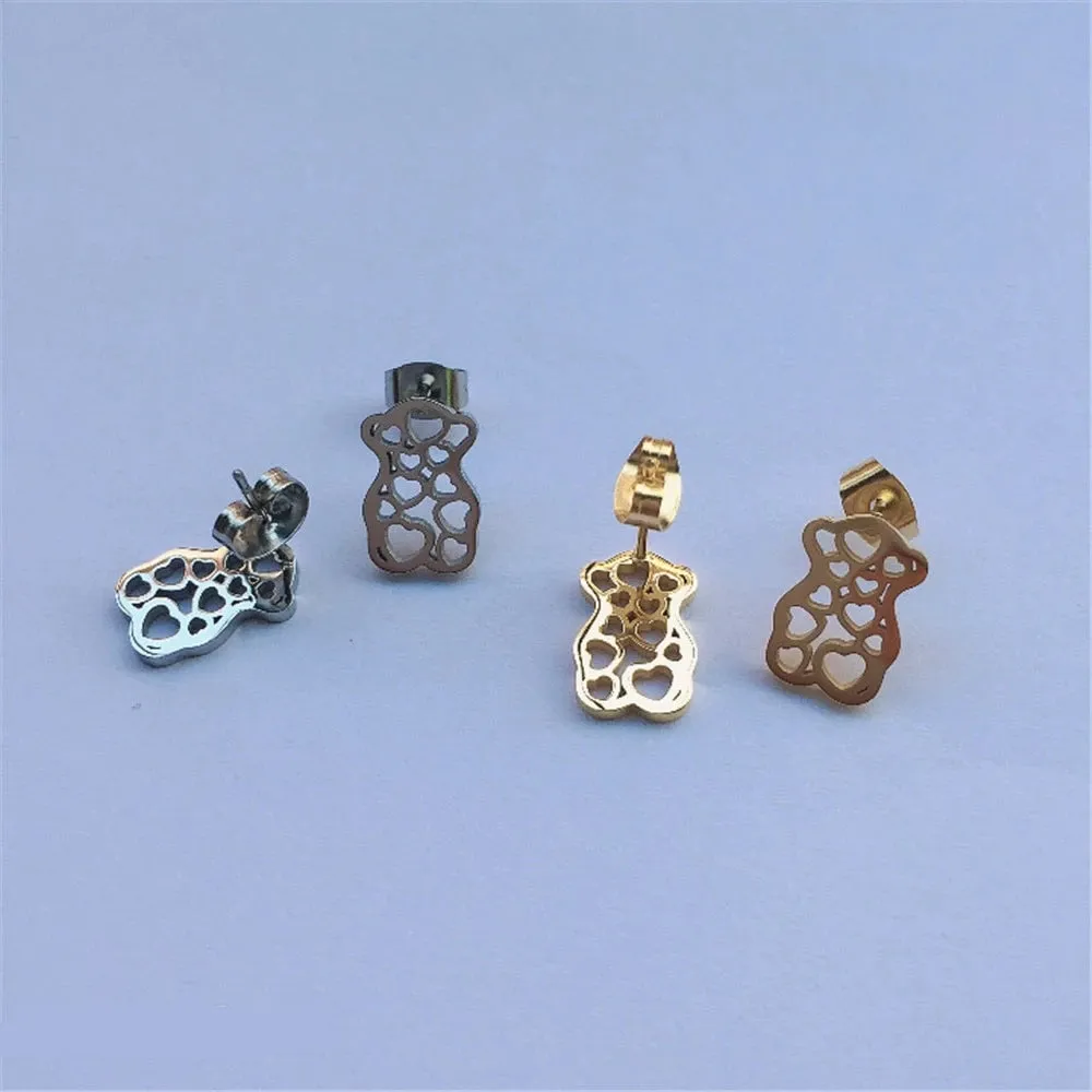 Modern Gold Bear Shape Stainless Steel Woman Earrings