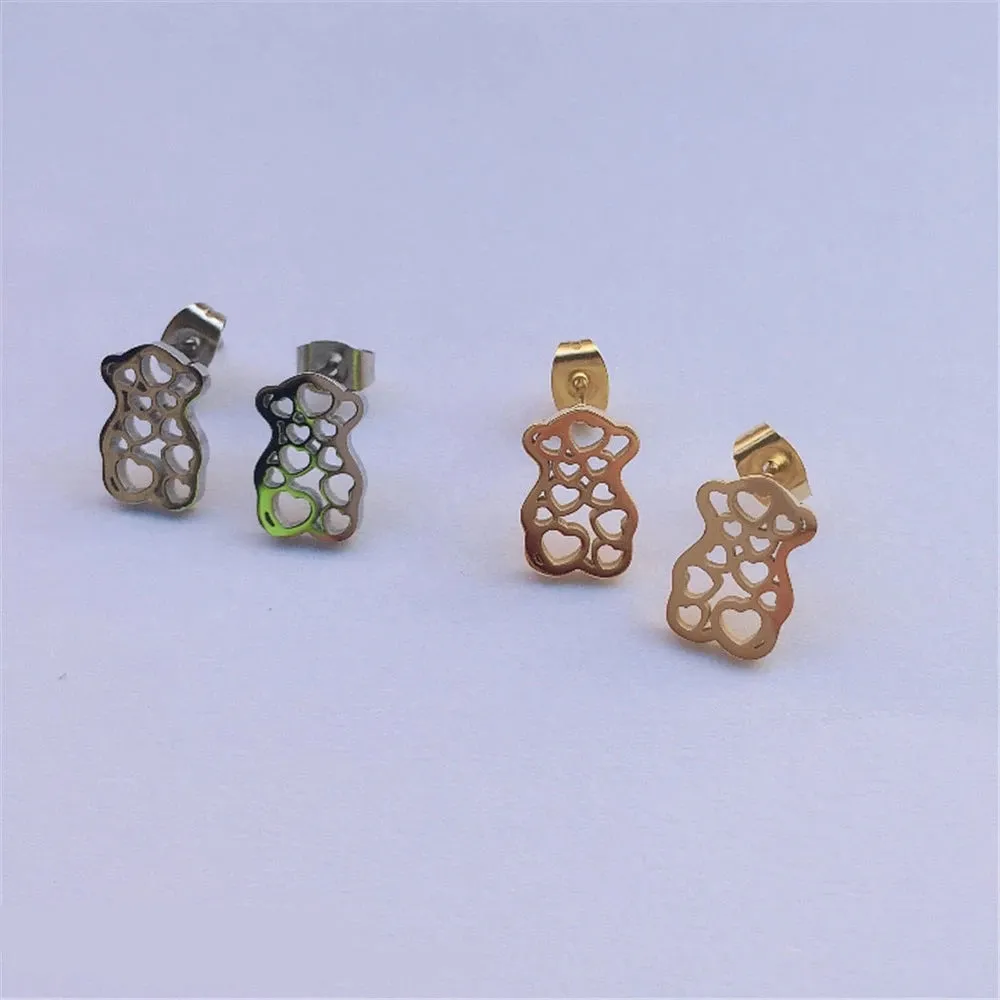 Modern Gold Bear Shape Stainless Steel Woman Earrings