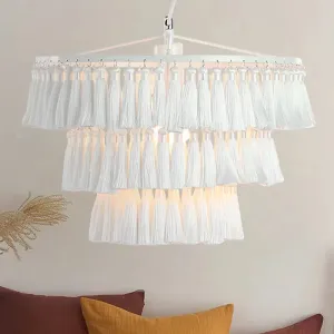 Modern Tassel Pendant Light for Girl Bedroom - Single Light Fabric Ceiling Pendant with Stylish Design