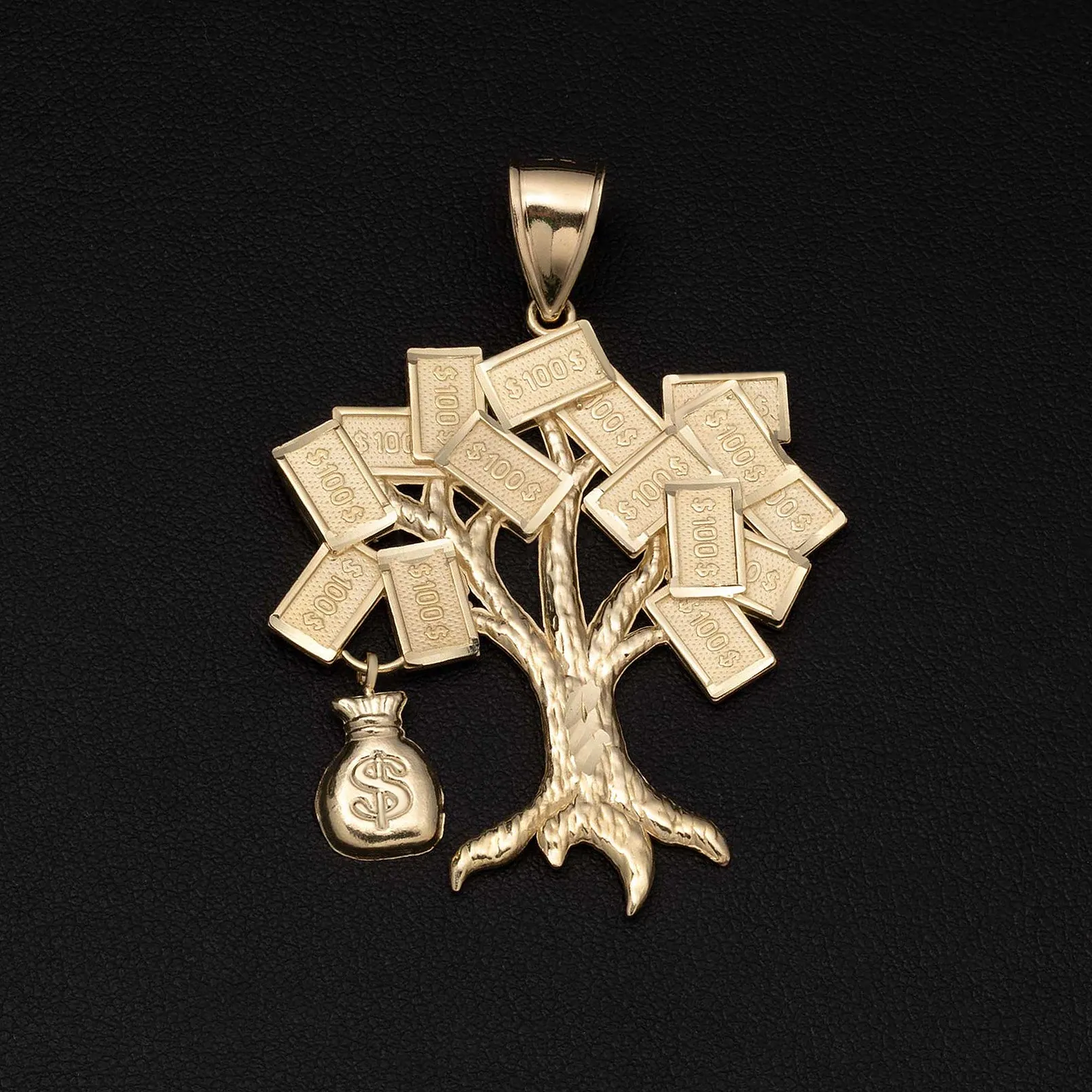 Money Bag Tree Pendant 10K Yellow Gold