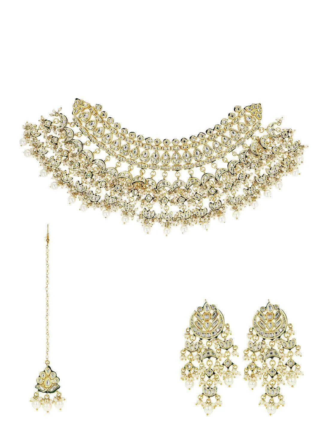 Multi Chand Necklace Set With Teeka