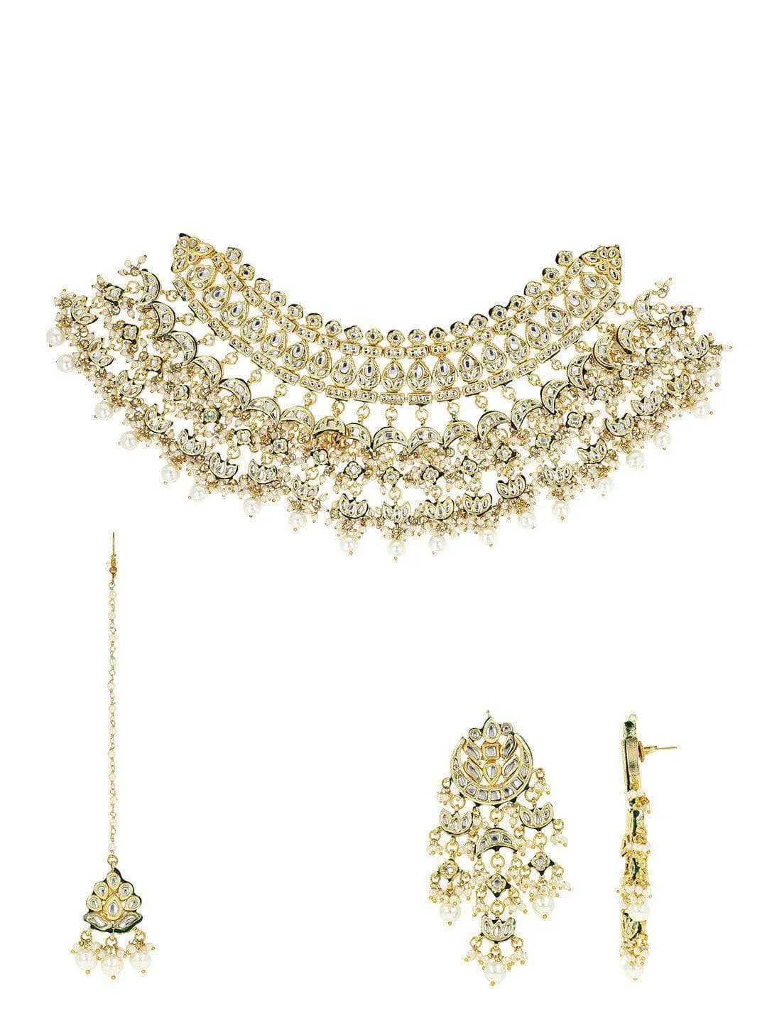 Multi Chand Necklace Set With Teeka