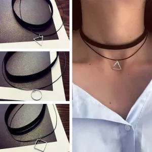 Multilayer Chokers Necklaces For Women Triangle Circle Geometric Pendant Necklace Collares Fashion Jewelry Bijoux Colar