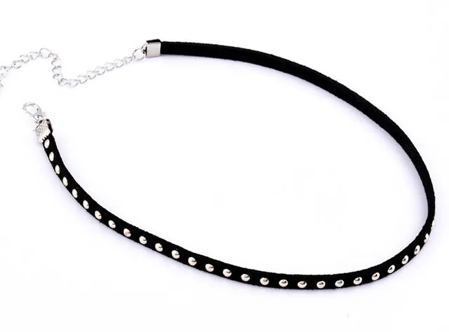 N728 90's Inspired Rivet Necklaces Vintage Punk Gothic Black Leather Velvet Suede Choker Necklace Jewelry For Women Girls Gift