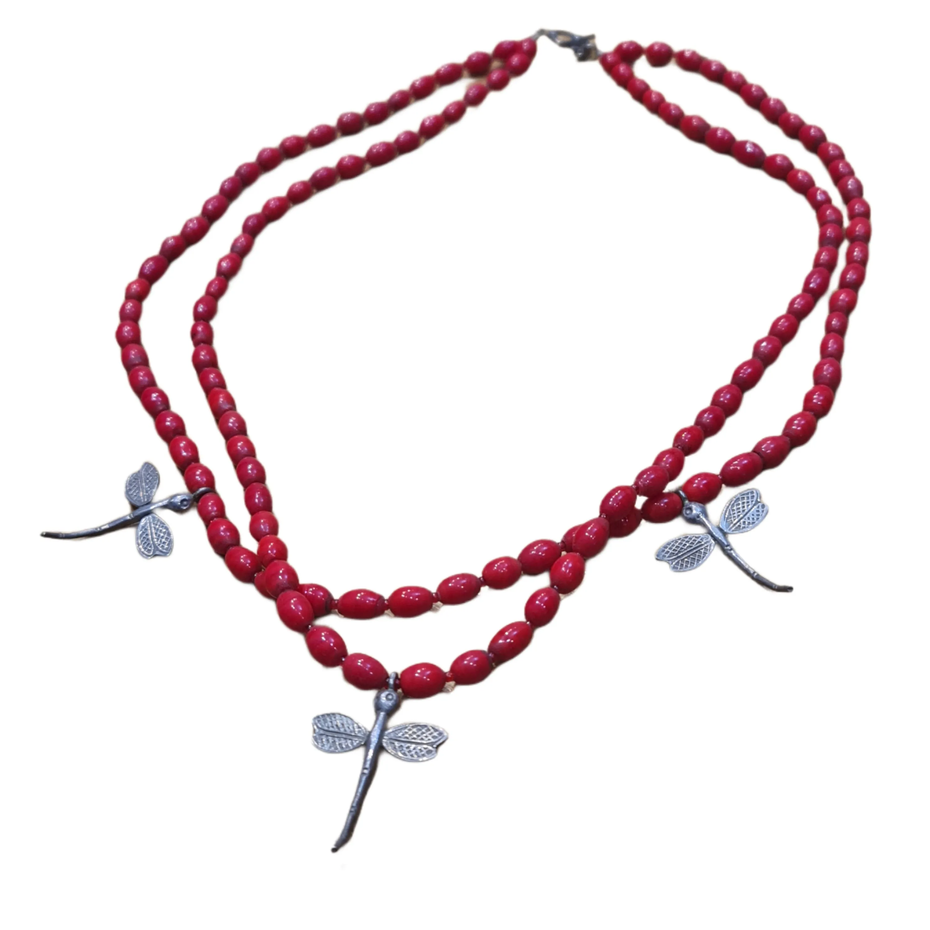 Naga Dragonfly Red Coral Glass Layered necklace