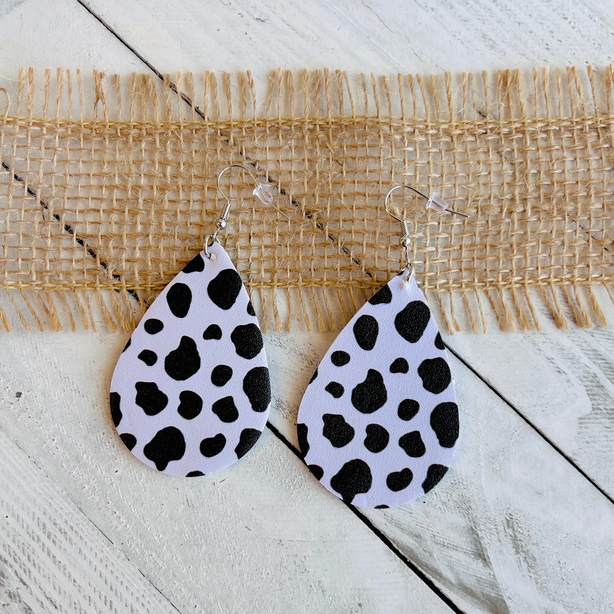 Nashville Cow Black Faux Leather Teardrop Ear Bling Two Styles Available