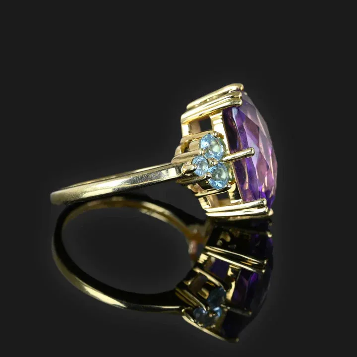 Natural Amethyst And Blue Topaz Vintage Engagement Ring