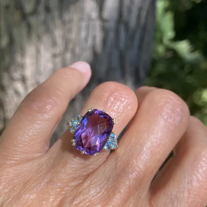 Natural Amethyst And Blue Topaz Vintage Engagement Ring