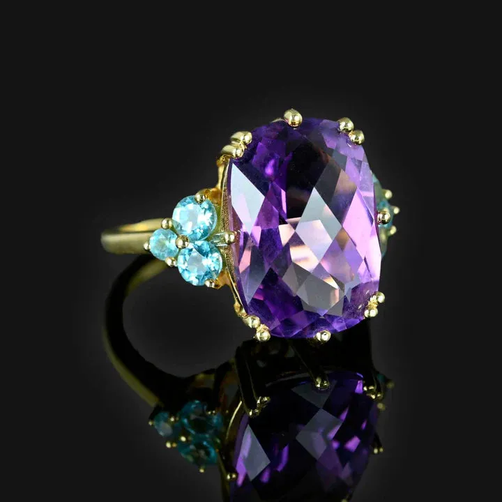 Natural Amethyst And Blue Topaz Vintage Engagement Ring