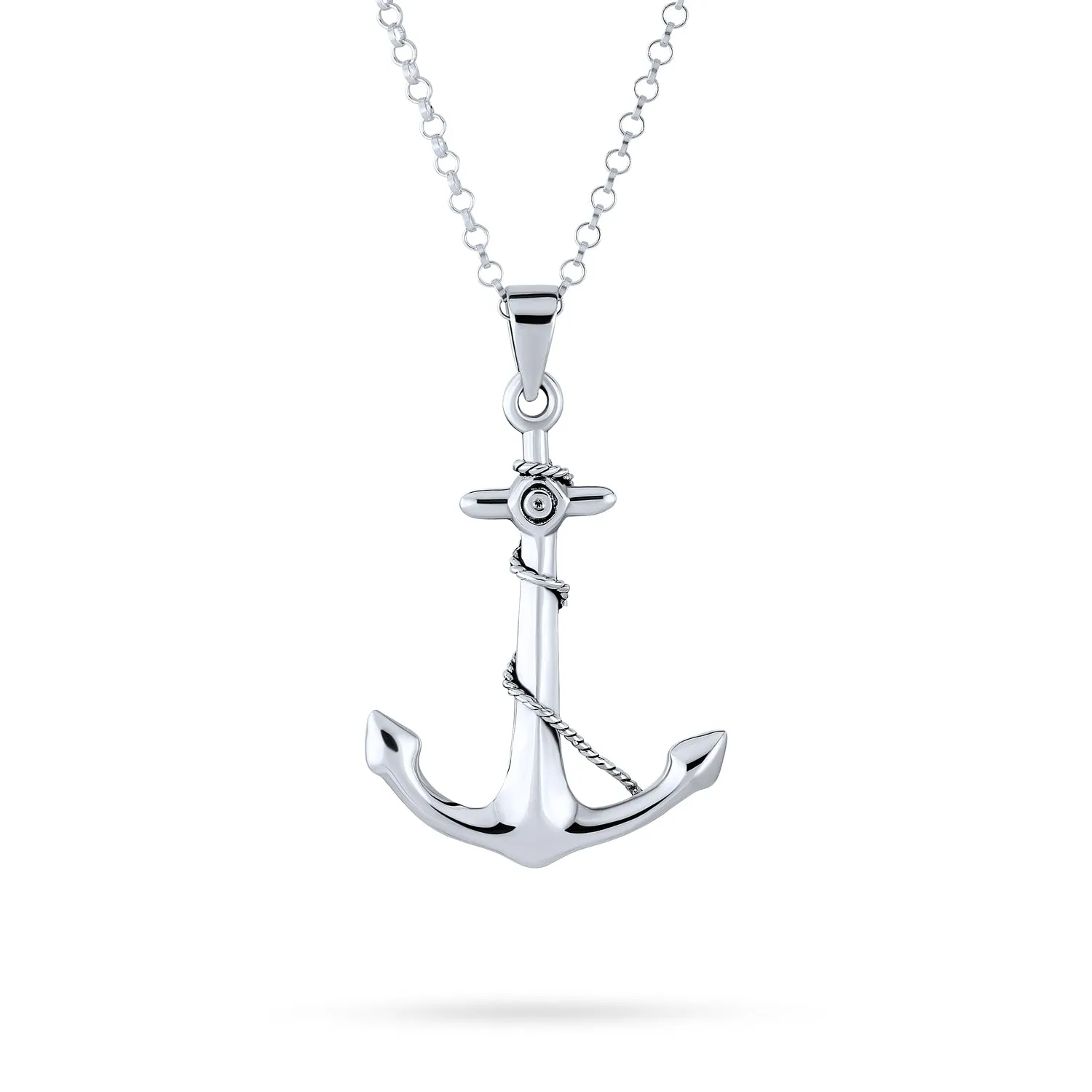 Nautical Sailor Ship Anchor Pendant Necklace in Sterling Silver 1.5 Inch Unisex