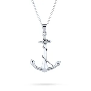 Nautical Sailor Ship Anchor Pendant Necklace in Sterling Silver 1.5 Inch Unisex