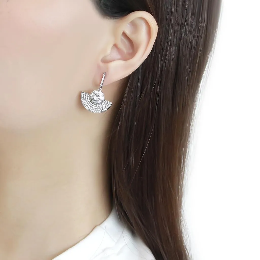 No Plating Stainless Steel Earrings with AAA Grade CZ in Clear for Women Clear Stone Color Style DA334