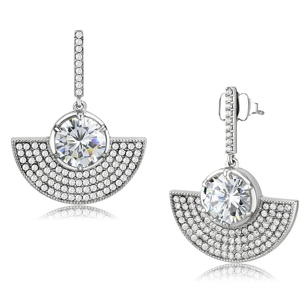 No Plating Stainless Steel Earrings with AAA Grade CZ in Clear for Women Clear Stone Color Style DA334