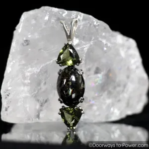 Nuummite Pendant with Moldavite Gemstones SS