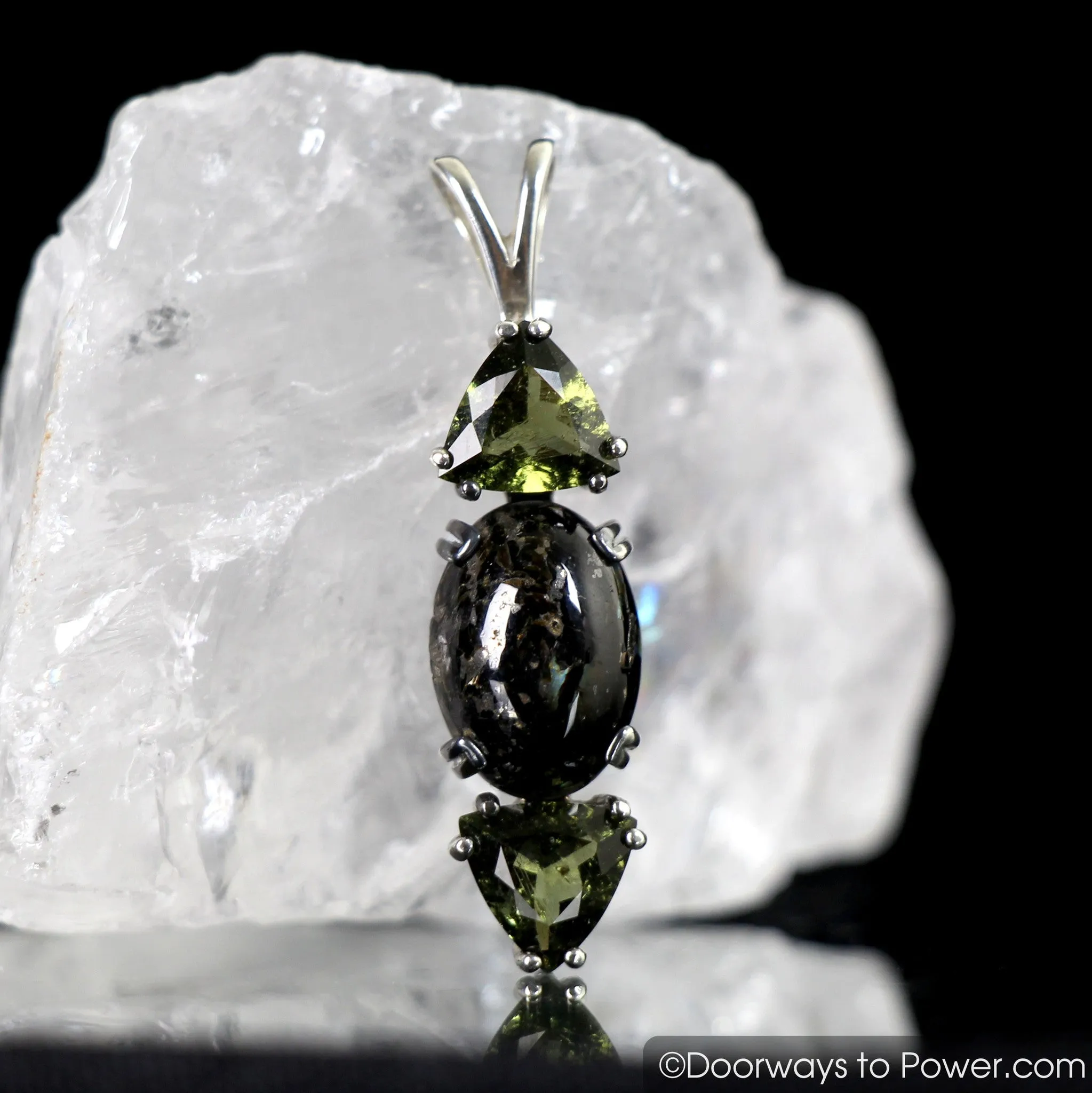 Nuummite Pendant with Moldavite Gemstones SS