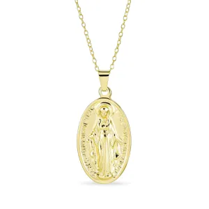 Our Lady Of Guadalupe Virgin Mary Pendant Necklace Gold Plated Brass Medallion