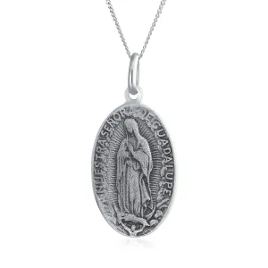 Our Lady Of Guadalupe Virgin Mary Pendant Necklace in Sterling Silver