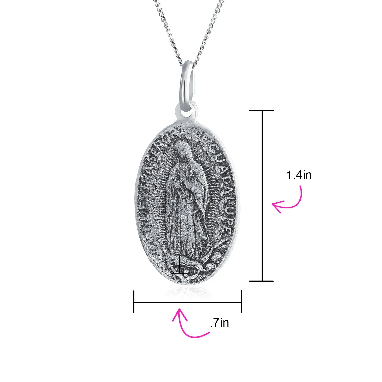 Our Lady Of Guadalupe Virgin Mary Pendant Necklace in Sterling Silver