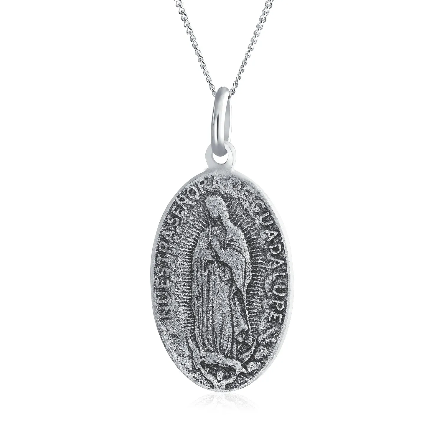 Our Lady Of Guadalupe Virgin Mary Pendant Necklace in Sterling Silver