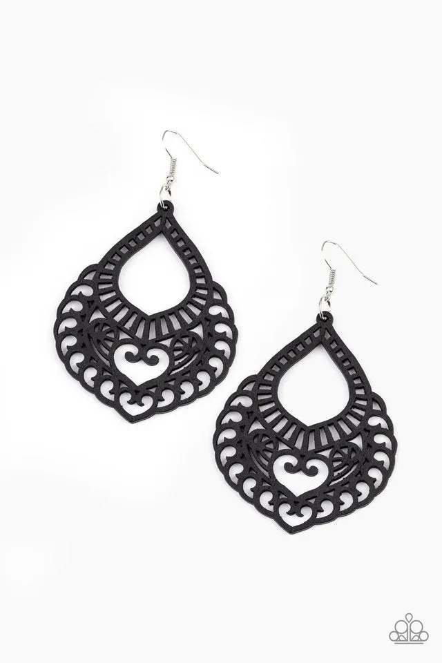 Paparazzi Earring ~ If You WOOD Be So Kind - Black