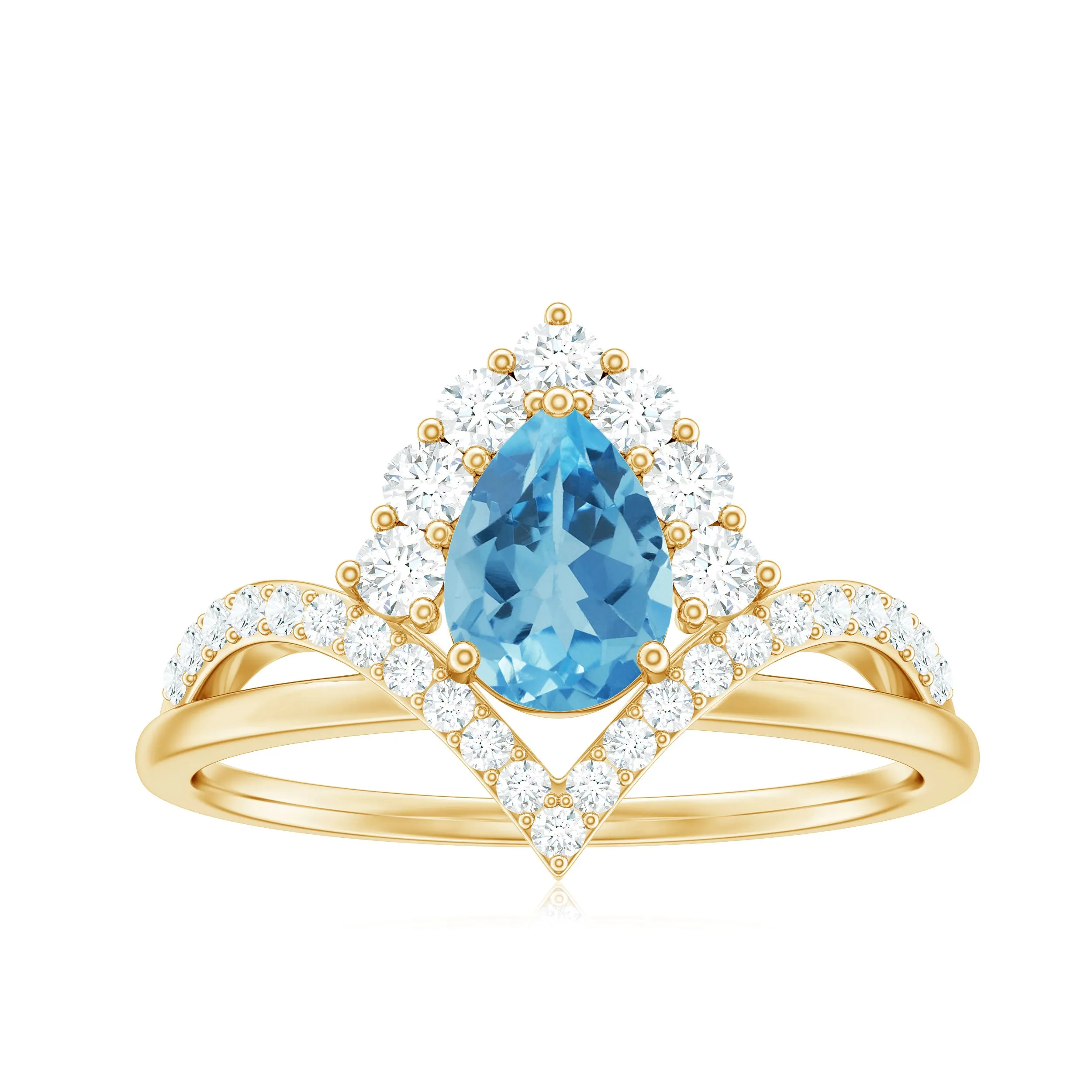 Pear Cut Swiss Blue Topaz Designer Engagement Ring with Diamond