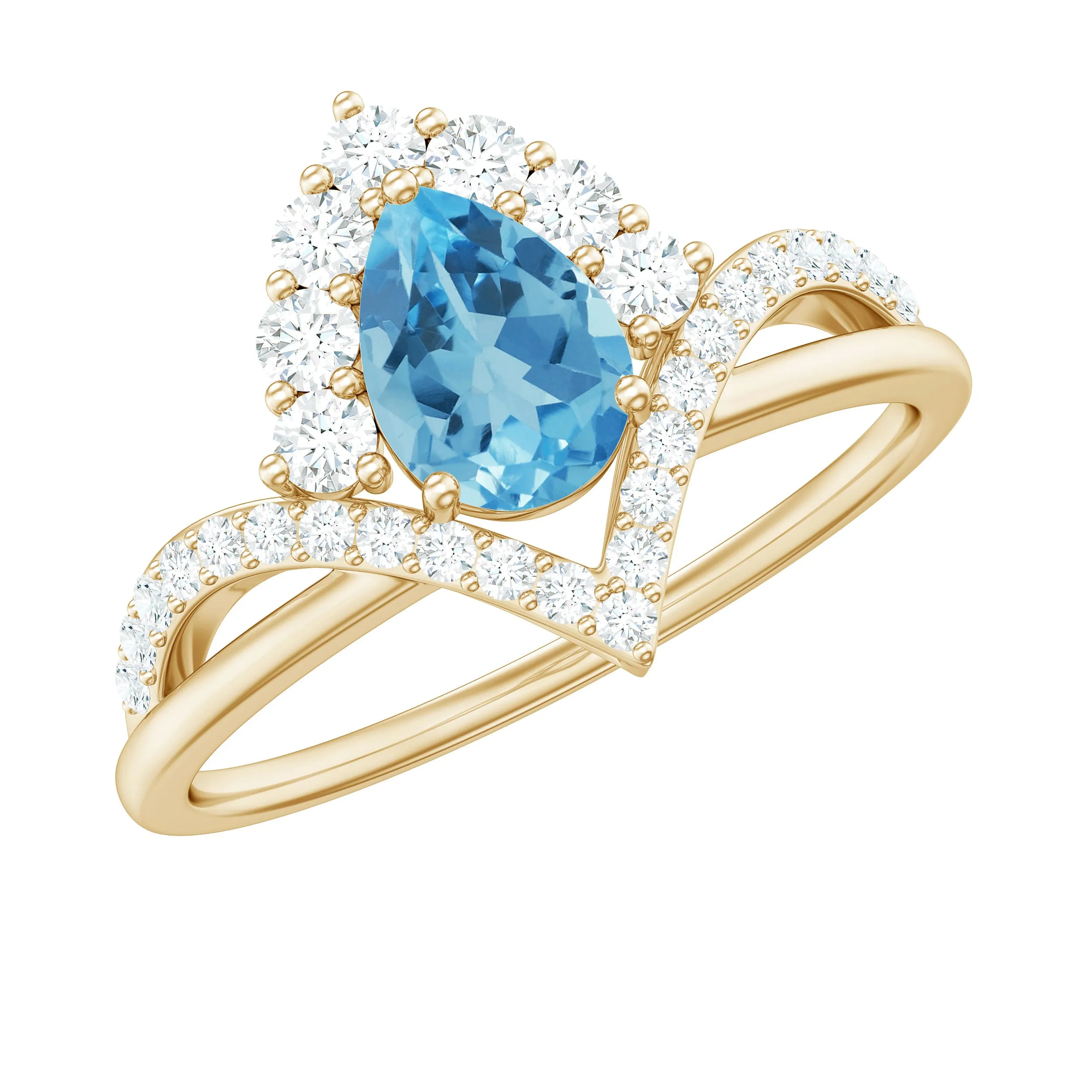 Pear Cut Swiss Blue Topaz Designer Engagement Ring with Diamond