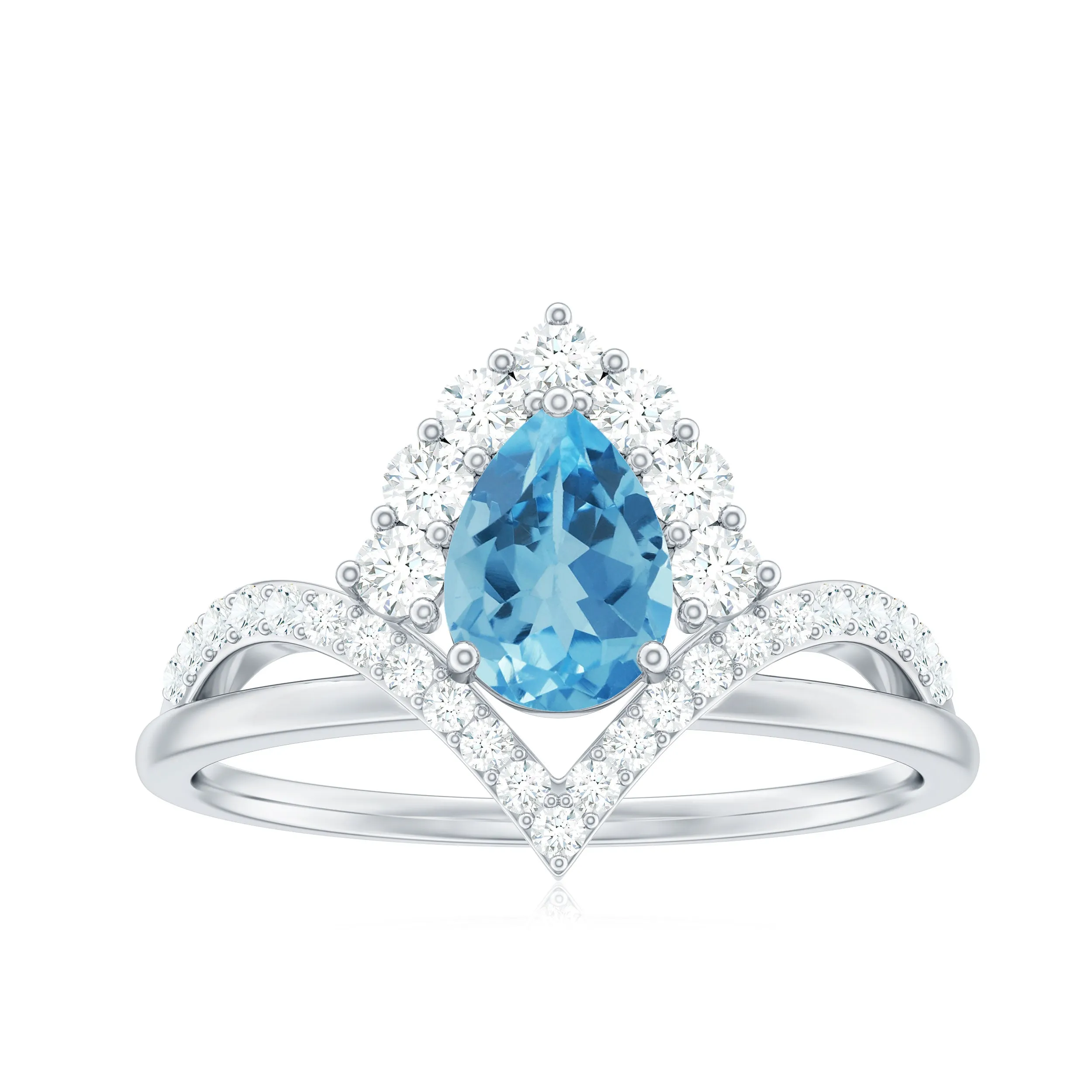 Pear Cut Swiss Blue Topaz Designer Engagement Ring with Diamond