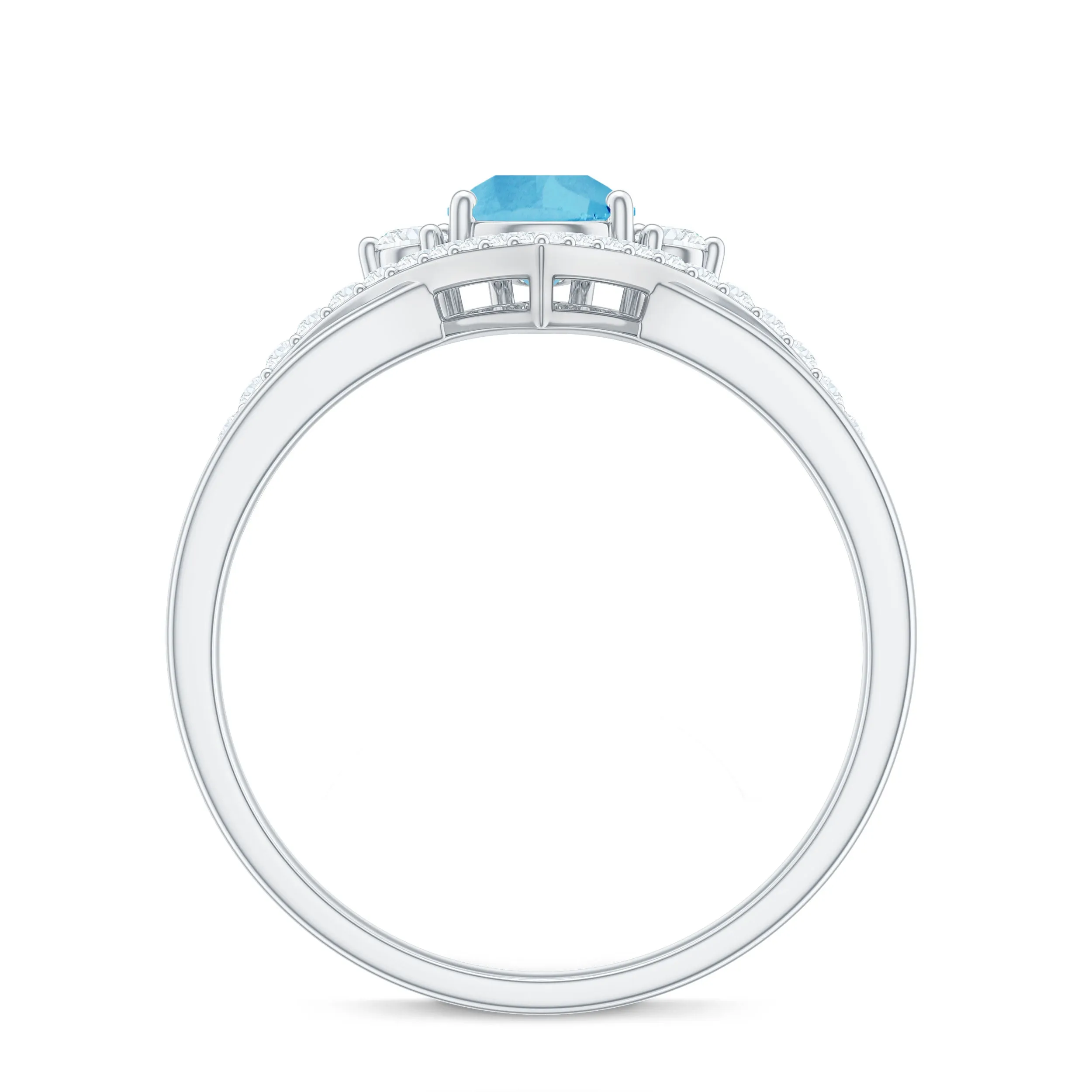 Pear Cut Swiss Blue Topaz Designer Engagement Ring with Diamond