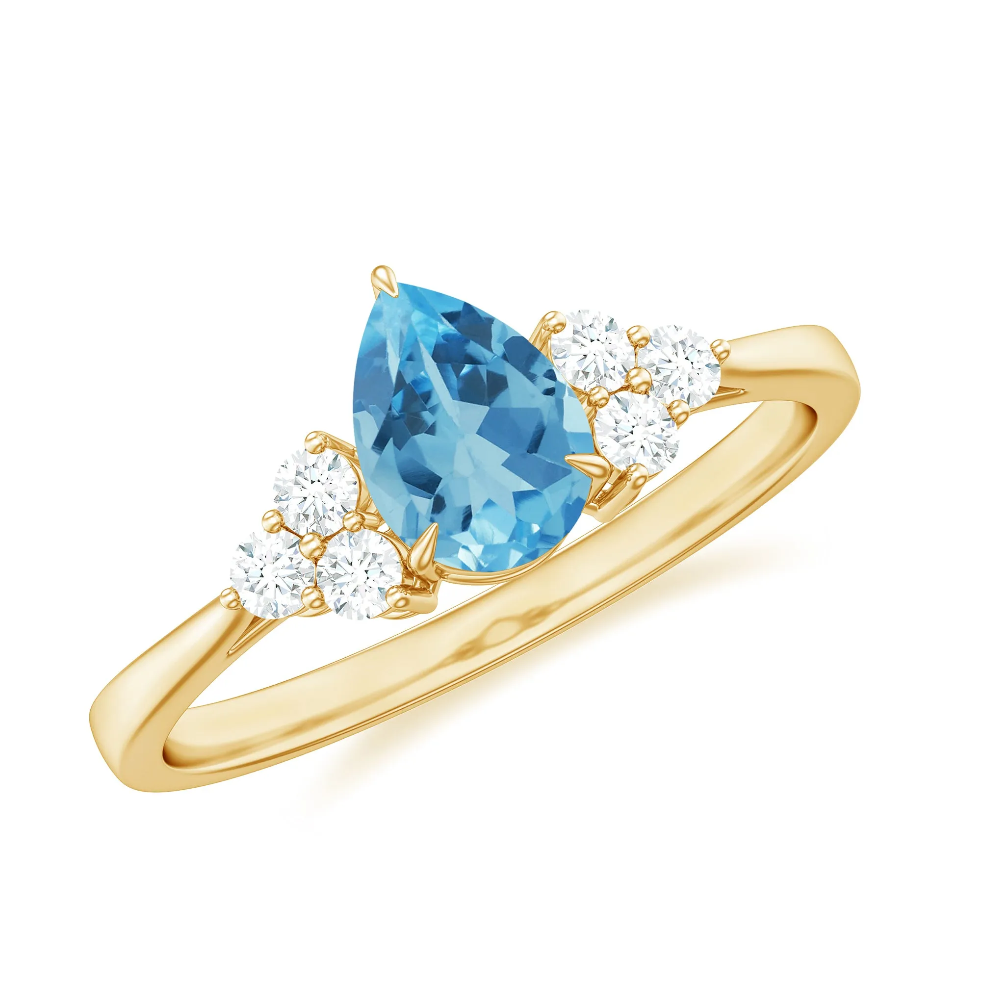 Pear Shape Swiss Blue Topaz Solitaire Ring with Diamond