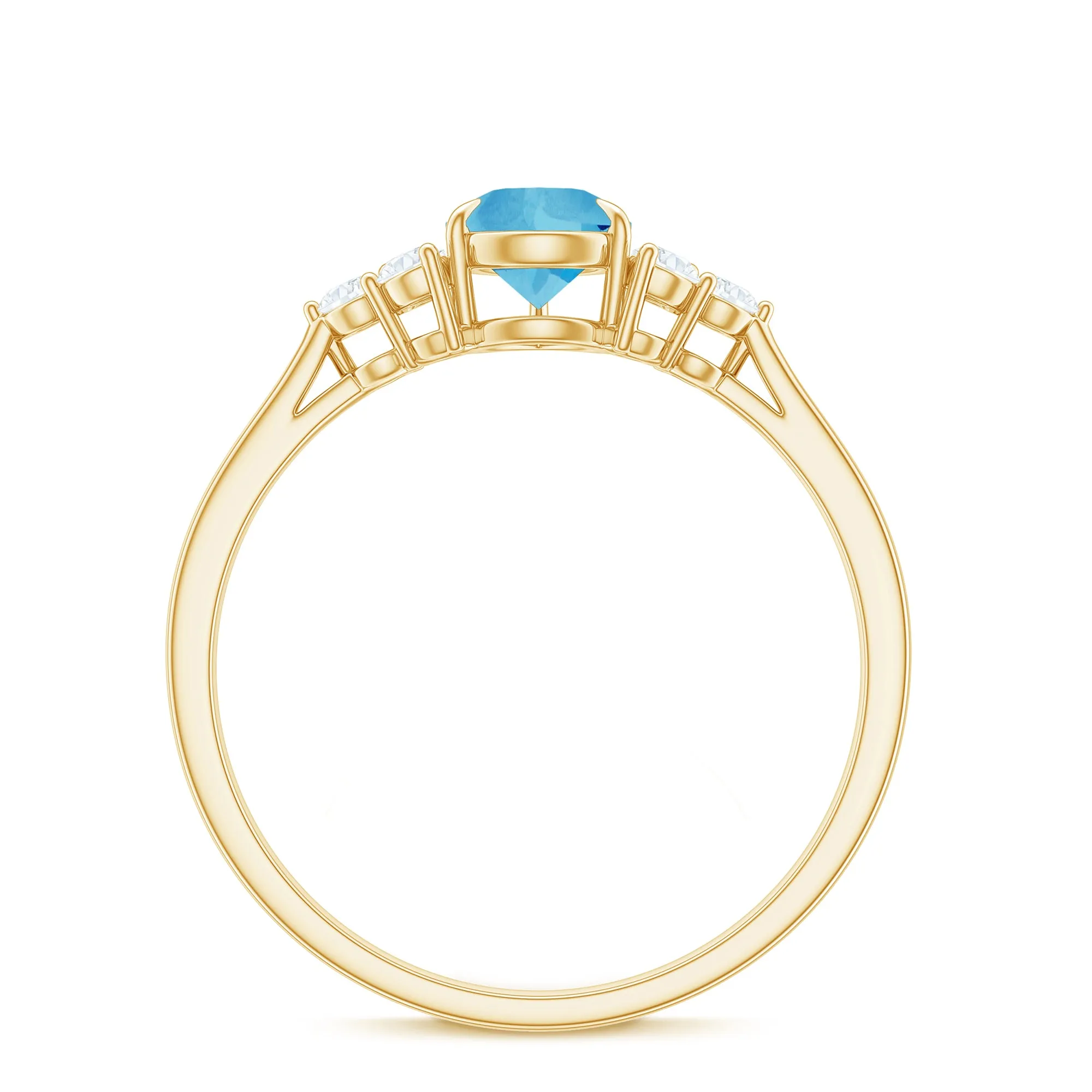 Pear Shape Swiss Blue Topaz Solitaire Ring with Diamond