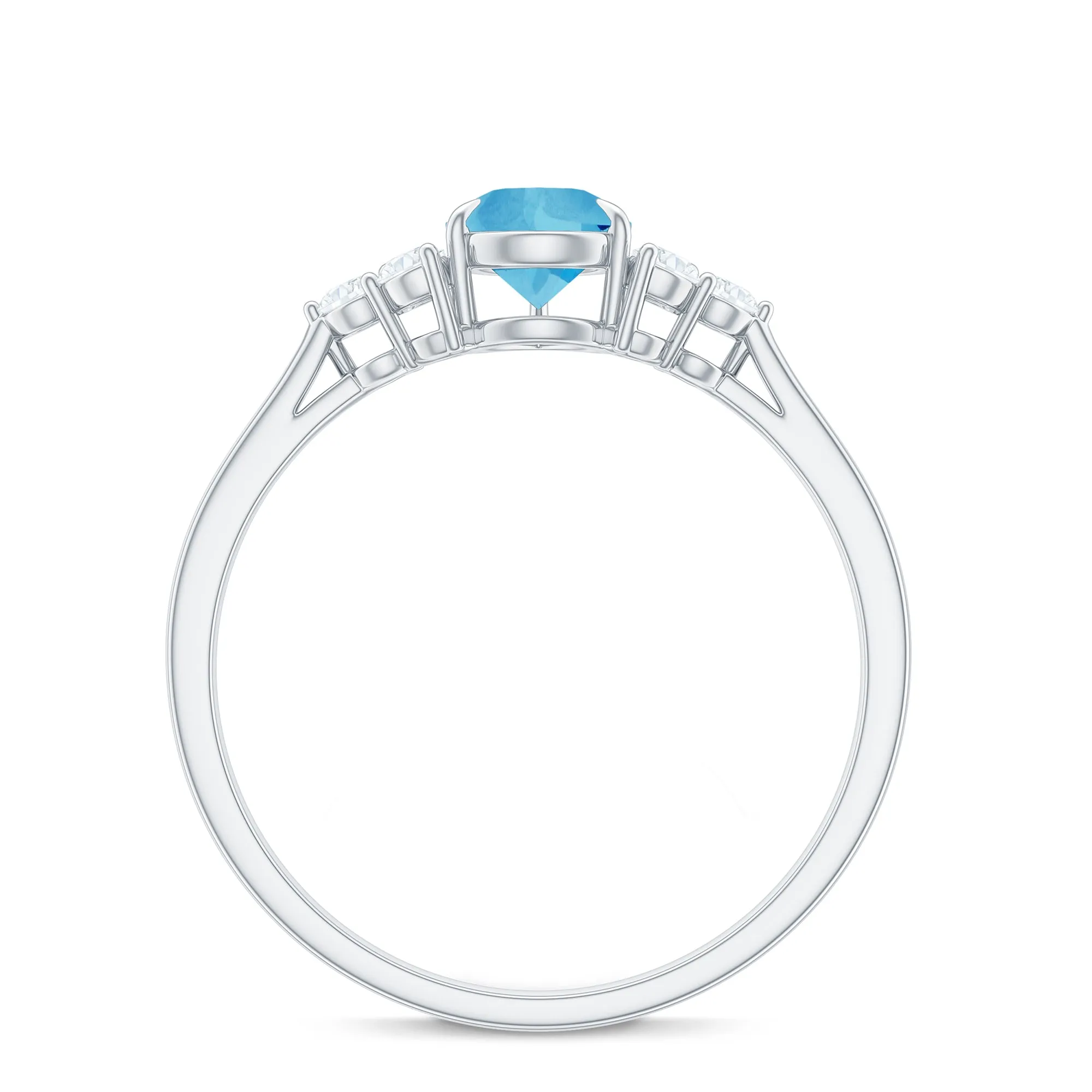 Pear Shape Swiss Blue Topaz Solitaire Ring with Diamond