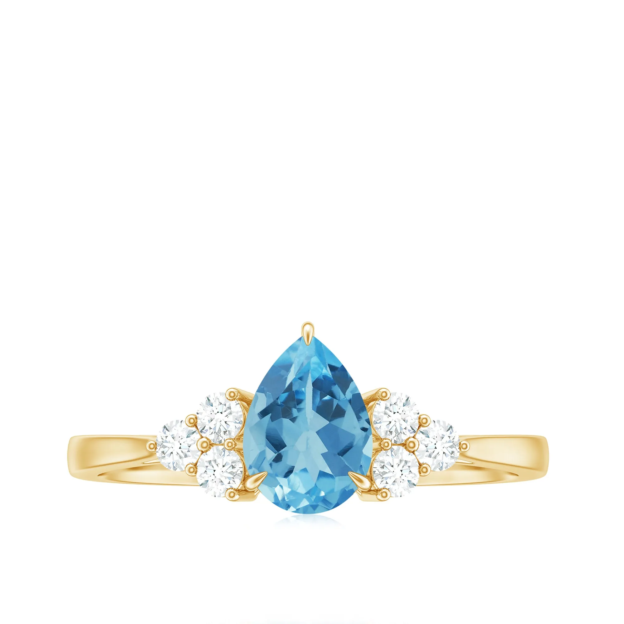 Pear Shape Swiss Blue Topaz Solitaire Ring with Diamond