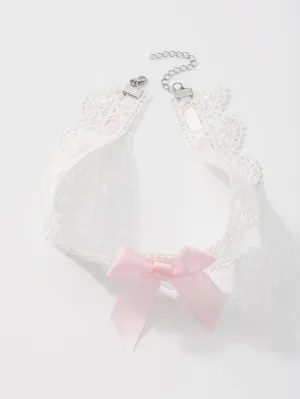 Pink Bow Decor Choker Elegant Jewelry Lace Jewelry Lace Necklace