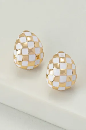 Puffy Stud Earrings with Enamel Checker