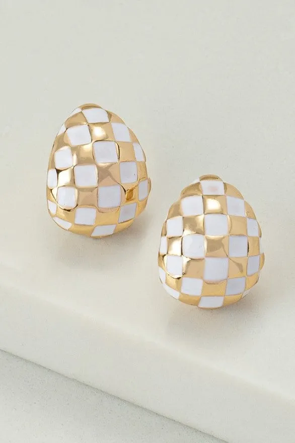 Puffy Stud Earrings with Enamel Checker