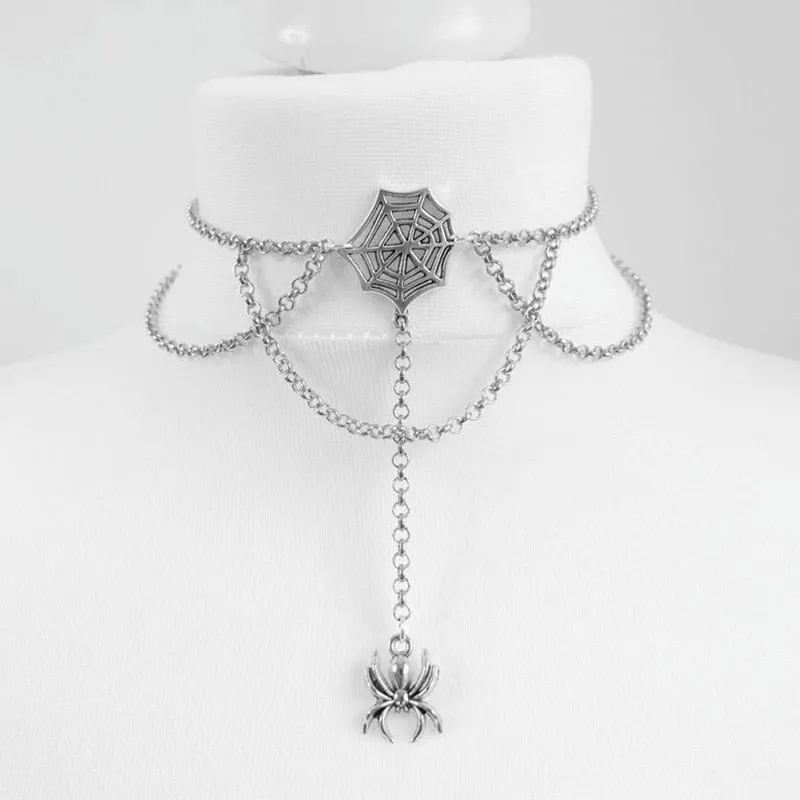 Punk Black Velvet Spiderweb Choker