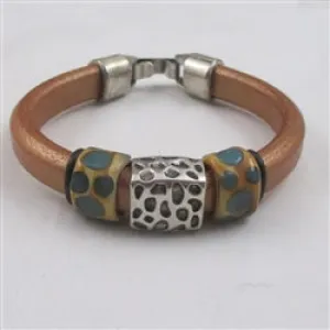 Real European Leather Bracelet in  Metallic Bronze