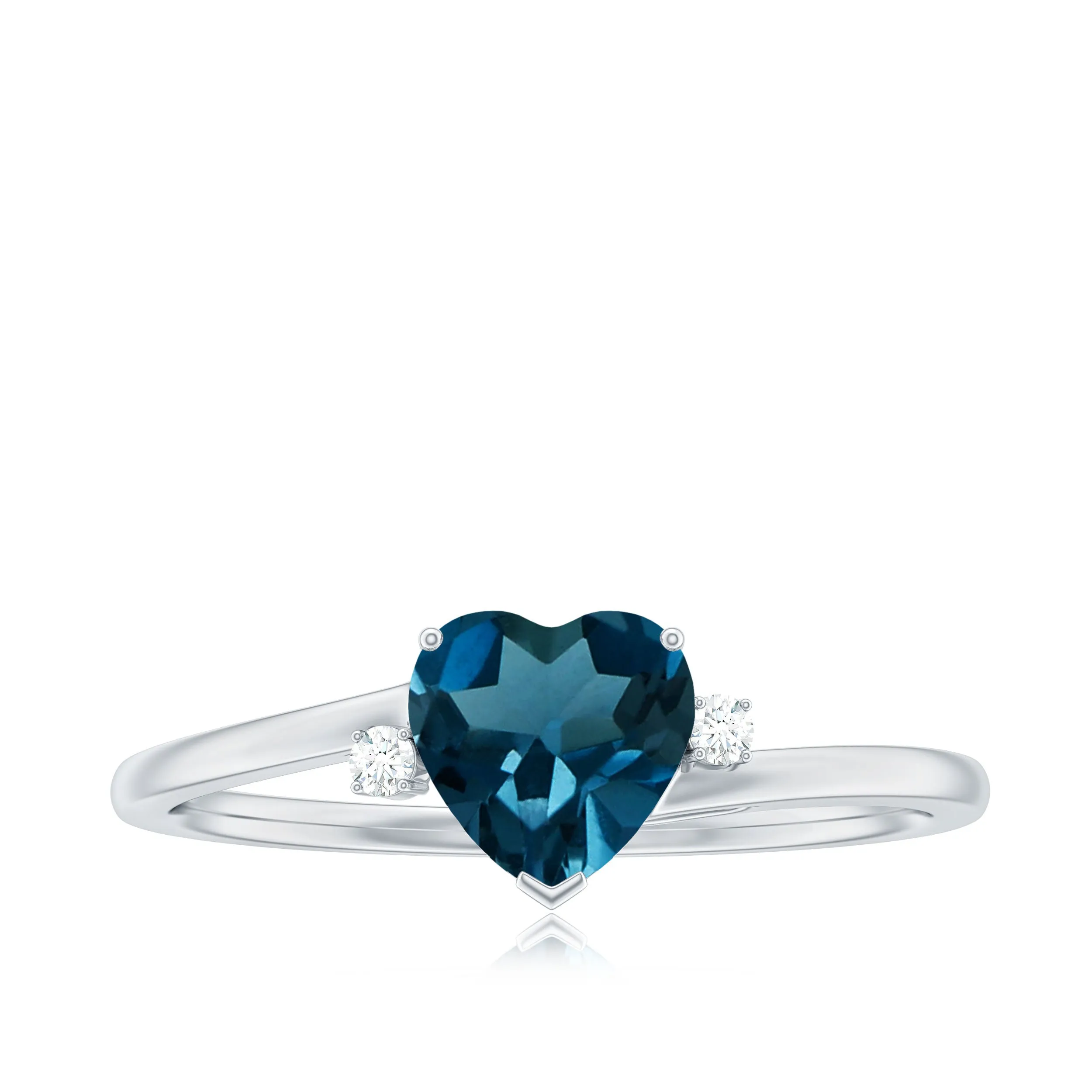 Real London Blue Topaz Heart Solitaire Promise Ring with Diamond